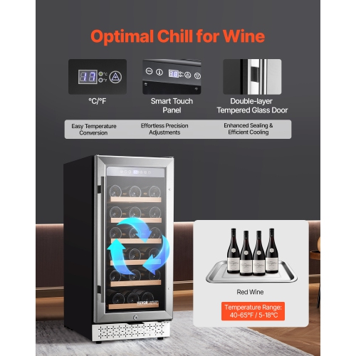 VEVOR Wine Cooler, 28 Bottle Wine Fridge, Mini Wine Cooler Refrigerator with Glass Door, Adjustable Shelves, Digital Temperature Control, Built-in &
