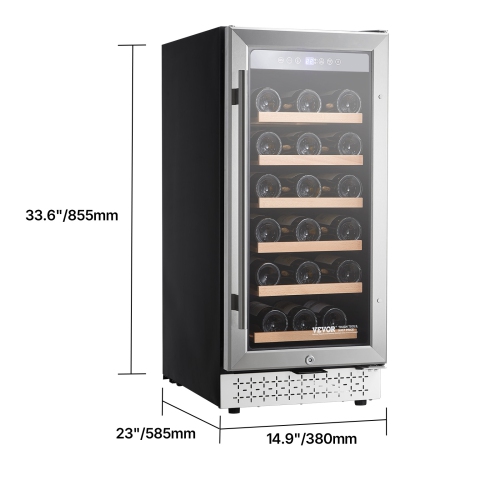 VEVOR Wine Cooler, 28 Bottle Wine Fridge, Mini Wine Cooler Refrigerator with Glass Door, Adjustable Shelves, Digital Temperature Control, Built-in &