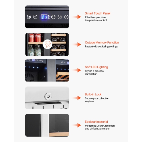VEVOR Wine and Beverage Refrigerator, 24in Dual Zone Wine Cooler, Built-in Fridge with Glass Doors, Adjustable Shelves, Digital Temperature Control,