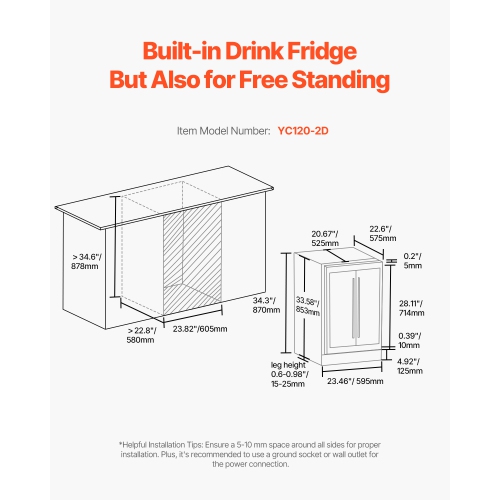 VEVOR Wine and Beverage Refrigerator, 24in Dual Zone Wine Cooler, Built-in Fridge with Glass Doors, Adjustable Shelves, Digital Temperature Control,