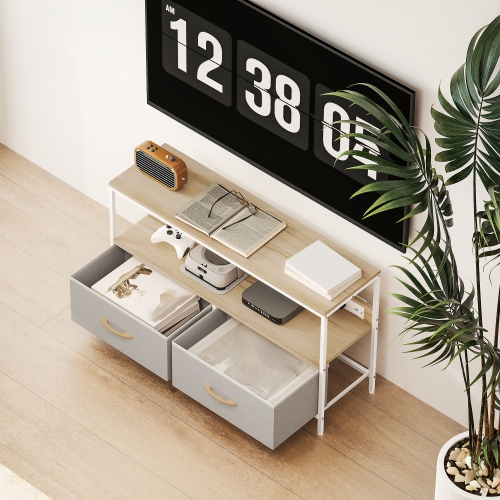 HOMCOM TV Stand with Storage and Charging Station, TV Table with 2 Foldable Linen Drawers and Open Shelf for 47 Inch Television, Entertainment Center