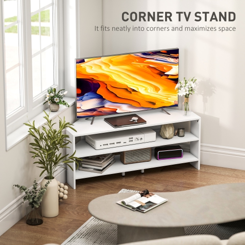 HOMCOM Corner TV Stand with Storage, Modern TV Console with 2 Open Shelves for 47 Inch Television, Entertainment Center for Living Room, White