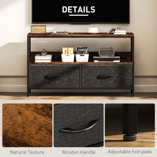 HOMCOM TV Stand with Storage and Charging Station, TV Table with 2 Foldable Linen Drawers and Open Shelf for 47 Inch Television, Entertainment Center