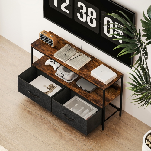 HOMCOM TV Stand with Storage and Charging Station, TV Table with 2 Foldable Linen Drawers and Open Shelf for 47 Inch Television, Entertainment Center