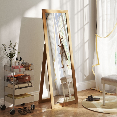 HOMCOM 58" x 20" Full Length Mirror with Frame, Floor Standing Mirror, Rectangular Full Body Mirror for Bedroom, Living Room, Oak