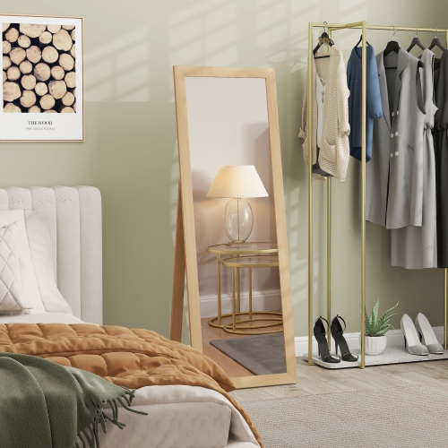 HOMCOM 58" x 20" Full Length Mirror with Frame, Floor Standing Mirror, Rectangular Full Body Mirror for Bedroom, Living Room, Oak