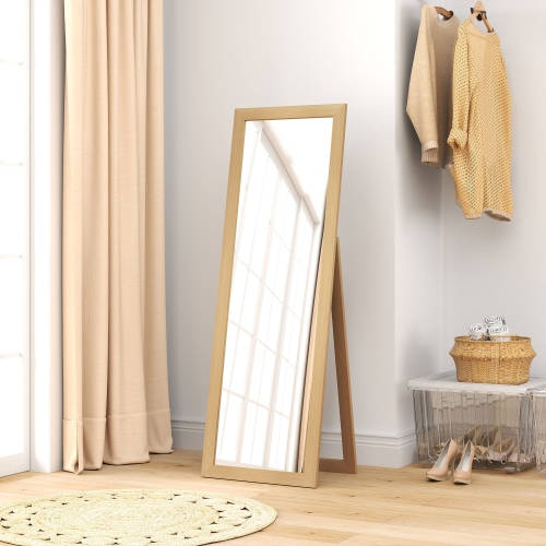 HOMCOM 58" x 20" Full Length Mirror with Frame, Floor Standing Mirror, Rectangular Full Body Mirror for Bedroom, Living Room, Oak