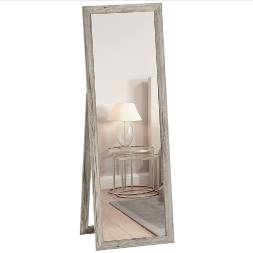HOMCOM 58" x 20" Full Length Mirror with Frame, Floor Standing Mirror, Rectangular Full Body Mirror for Bedroom, Living Room, Grey Wood Grain