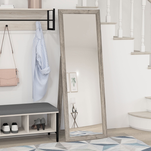HOMCOM 58" x 20" Full Length Mirror with Frame, Floor Standing Mirror, Rectangular Full Body Mirror for Bedroom, Living Room, Grey Wood Grain