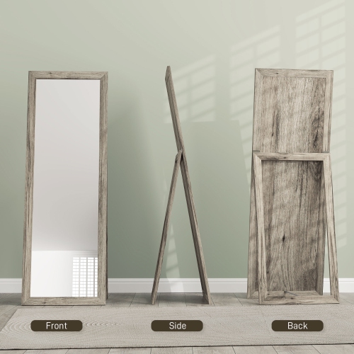 HOMCOM 58" x 20" Full Length Mirror with Frame, Floor Standing Mirror, Rectangular Full Body Mirror for Bedroom, Living Room, Grey Wood Grain