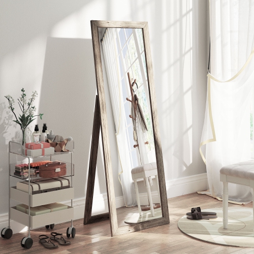 HOMCOM 58" x 20" Full Length Mirror with Frame, Floor Standing Mirror, Rectangular Full Body Mirror for Bedroom, Living Room, Grey Wood Grain
