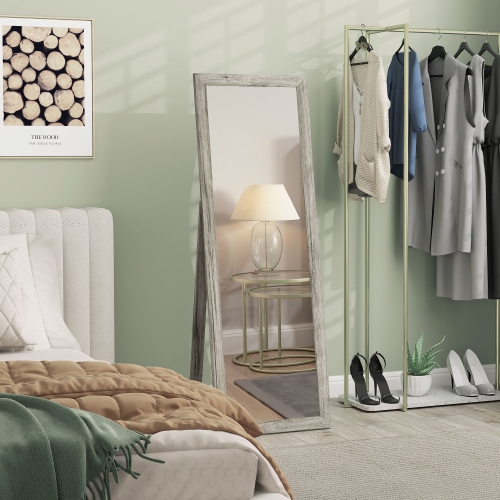 HOMCOM 58" x 20" Full Length Mirror with Frame, Floor Standing Mirror, Rectangular Full Body Mirror for Bedroom, Living Room, Grey Wood Grain