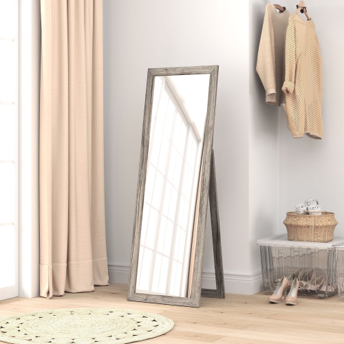 HOMCOM 58" x 20" Full Length Mirror with Frame, Floor Standing Mirror, Rectangular Full Body Mirror for Bedroom, Living Room, Grey Wood Grain
