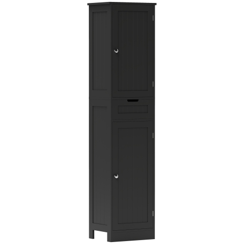 HOMCOM Tall Bathroom Storage Cabinet, Narrow Bathroom Cabinet with Doors, Drawer and Adjustable Shelves, Freestanding Linen Tower, Black