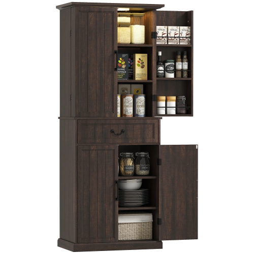 Armoire garde-manger de 71&nbsp;po de HOMCOM avec détecteur de mouvement LED à 3 couleurs, grande armoire de rangement Farmhouse avec tablettes de