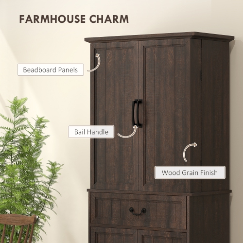 Armoire garde-manger de 71 po de HOMCOM avec détecteur de mouvement LED à 3 couleurs, grande armoire de rangement Farmhouse avec tablettes de