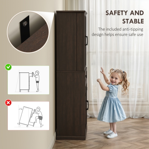 Armoire garde-manger de 71 po de HOMCOM avec détecteur de mouvement LED à 3 couleurs, grande armoire de rangement Farmhouse avec tablettes de