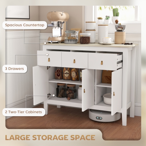 HOMCOM – Buffet avec espace de rangement, armoire de bar basse de cuisine de 40 po avec 3 tiroirs et 2 tablettes ajustables, table buffet