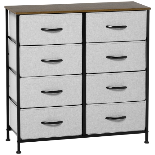 HOMCOM 8 Drawer Dresser for Bedroom, Fabric Chest of Drawers with Steel Frame, Wood Grain Top and Handles, Grey