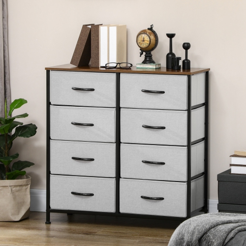HOMCOM 8 Drawer Dresser for Bedroom, Fabric Chest of Drawers with Steel Frame, Wood Grain Top and Handles, Grey