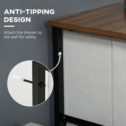 HOMCOM 8 Drawer Dresser for Bedroom, Fabric Chest of Drawers with Steel Frame, Wood Grain Top and Handles, Grey