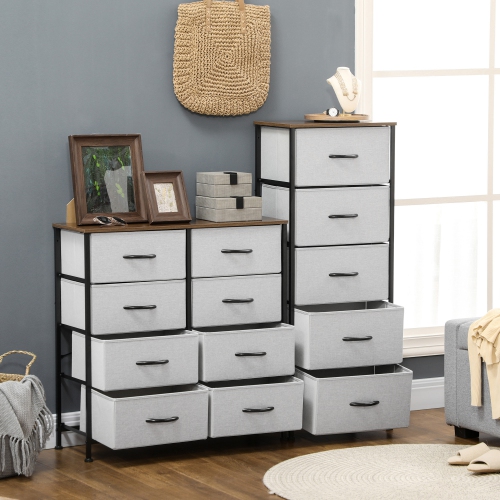 HOMCOM 8 Drawer Dresser for Bedroom, Fabric Chest of Drawers with Steel Frame, Wood Grain Top and Handles, Grey