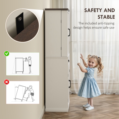 HOMCOM 71" Kitchen Pantry Cabinet with 3-Colour LED Motion Sensor Light, Farmhouse Tall Buffet Storage Cabinet with Door Shelves, Adjustable Shelves