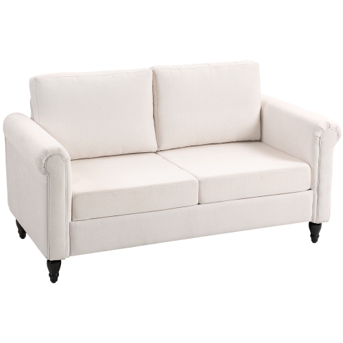 Image 1 of 9.. HOMCOM Vintage Loveseat, Upholstered Love Seat Furniture, Chenille-feel Fabric 2 Seater Sofa Couch with Rolled Arms, Gourd-Shaped Rubber Wood Legs