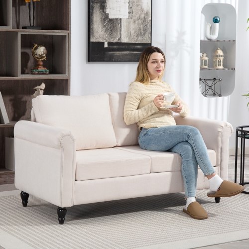 HOMCOM – Causeuse à revêtement, canapé à 2 places en tissu chenille avec accoudoirs arrondis, pattes en bois d'hévéa en forme de gourde pour le