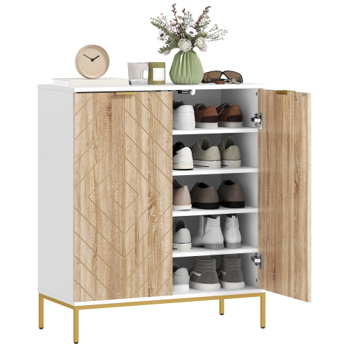 HOMCOM  5-Tier Shoe Cabinet for 15 Pairs, Freestanding Chevron Shoe Storage Cabinet w 2 Doors, Adjustable Shelves And Metal Legs for Entryway