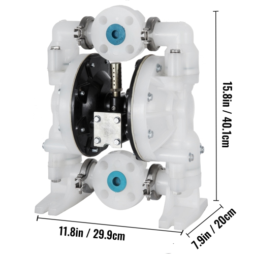 VEVOR Air-Operated Double Diaphragm Pump 1 inch Inlet/Outlet 30GPM Polypropylene Max 120PSI for Chemical and Industrial Use
