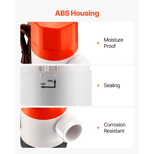 VEVOR 12V 500 GPH Livewell Pump for Boat, Straight Livewell Aerator Pump with Dual Inlet, ABA Housing & Detachable Motor Cartridge,