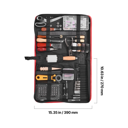 VEVOR 61 PCS Leather Craft Tools with Portable Canvas Storage Bag, Engraving Punching Sewing Stamping Sanding Tools, Ideal for Beginners DIY