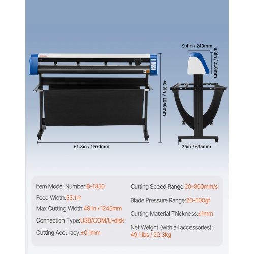VEVOR 53 Inch Vinyl Cutter, Vinyl Cutter Machine, Semi-Automatic DIY Vinyl Printer Cutter Machine, Manual Positioning Sign Cutting with Floor Stand