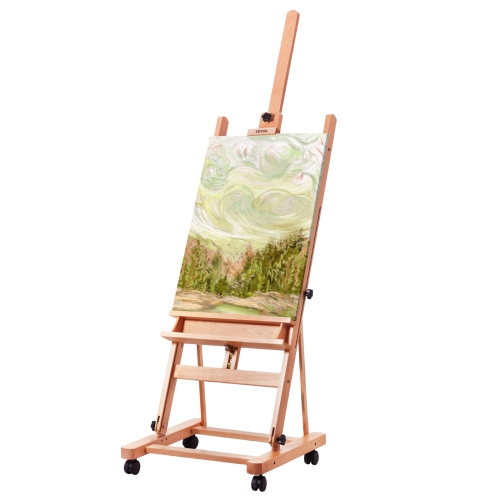 VEVOR  48"studio H-Frame Easel, Holds Canvas Art, Beechwood Artists Easel for Painting \w Wheels And Storage Tray, 33 Lbs Load Capacity Studio Easel