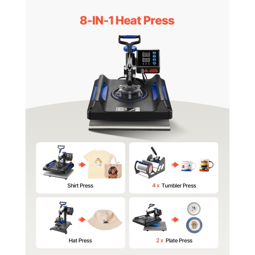 VEVOR 8 in 1 Heat Press Machine Combo,15x15 in, Swing Away T Shirt Printing Machine Digital Control,Multifunction Transfer Machine Sublimation, for
