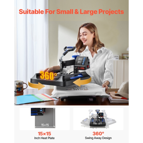 VEVOR 8 in 1 Heat Press Machine Combo,15x15 in, Swing Away T Shirt Printing Machine Digital Control,Multifunction Transfer Machine Sublimation, for