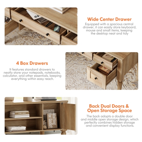 WAMAPT Farmhouse Executive Desk with 5 Drawers, Home Office Desk with Charging Station, Wood Computer Desk with File Cabinet Storage, Door, Open