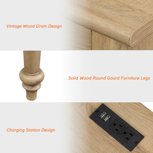 WAMAPT Farmhouse Executive Desk with 5 Drawers, Home Office Desk with Charging Station, Wood Computer Desk with File Cabinet Storage, Door, Open