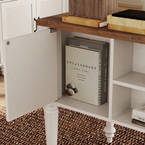 WAMAPT Farmhouse Executive Desk with 5 Drawers, Home Office Desk with Charging Station, Wood Computer Desk with File Cabinet Storage, Door, Open