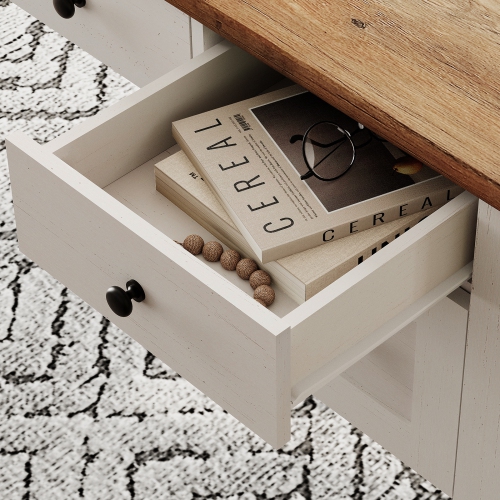 WAMAPT Farmhouse Executive Desk with 5 Drawers, Home Office Desk with Charging Station, Wood Computer Desk with File Cabinet Storage, Door, Open