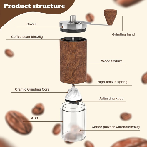 Moulin à café portatif à manivelle Moulin à café Moulin à café en acier inoxydable Moulin à café à main Petite machine en acier inoxydable, poignée