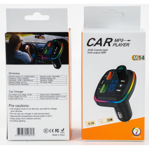 Bluetooth mains libres Nouveau MP3 voiture M14, lecteur Bluetooth, chargement rapide QC3.0, allume-cigare multifonction, noir