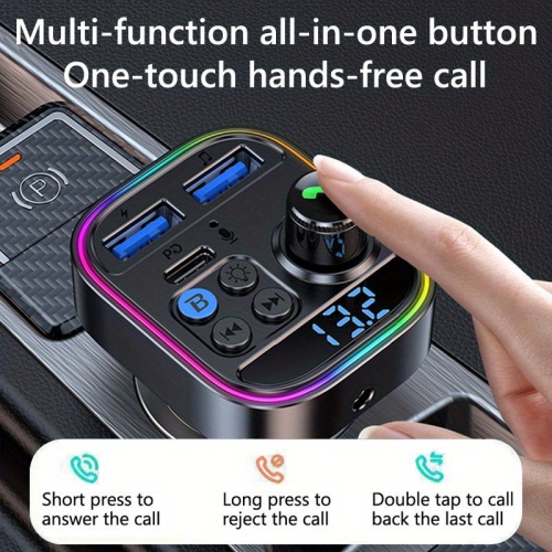 Car Bluetooth player, 30W fast charging, car voltage detection, ambient light display, hands-free calling, audio receiver, QC3.0 and Type-C PD USB
