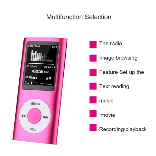4th generation classic card mp4, 1.8 HD video mp4 mp3 player e-book, student walkman mp3, pink