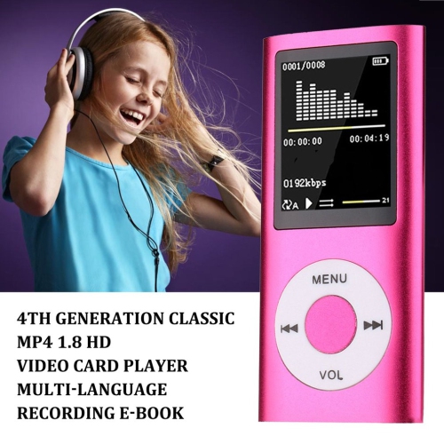 4th generation classic card mp4, 1.8 HD video mp4 mp3 player e-book, student walkman mp3, pink