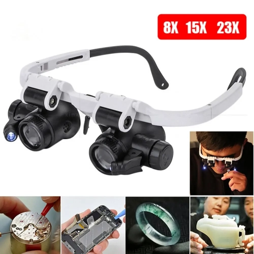 8X/15X/23X Head-Mounted Jewelry Magnifier With LED Light for Reading, Watch Repair, Jewelry Identification