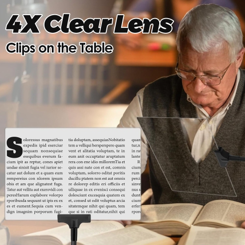 4X Reading Magnifier, Large Page Desktop Magnifier, High-Definition White Light Fresnel Lens Suitable for Elderly Reading