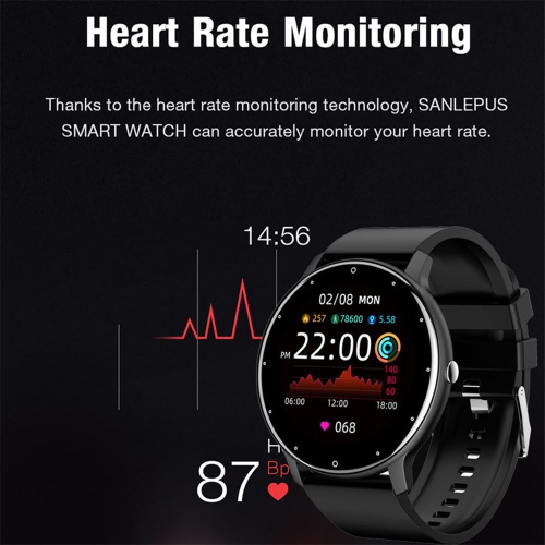 Montre intelligente sport étanche, moniteur de fréquence cardiaque, tension artérielle, moniteur de sommeil intelligent pour hommes et femmes – Noir