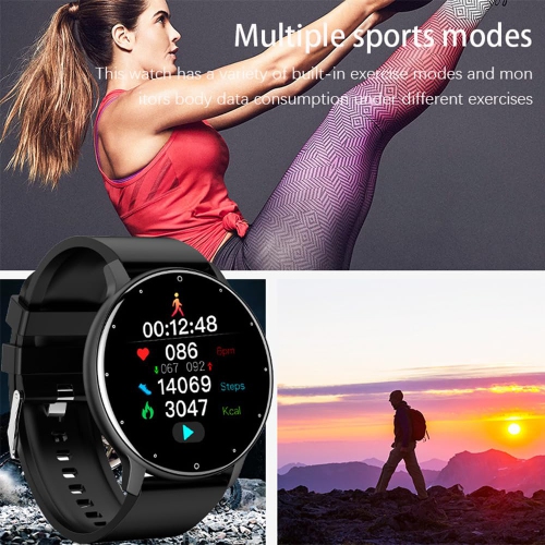 Montre intelligente sport étanche, moniteur de fréquence cardiaque, tension artérielle, moniteur de sommeil intelligent pour hommes et femmes – Noir